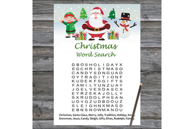 Santa Claus Christmas card,Christmas Word Search Game Printable