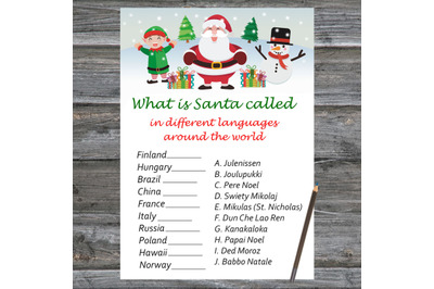 Santa Claus Christmas card,Christmas Around the World Game Printable