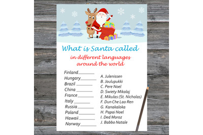Santa reindeer Christmas card,Christmas Around the World Game Printabl