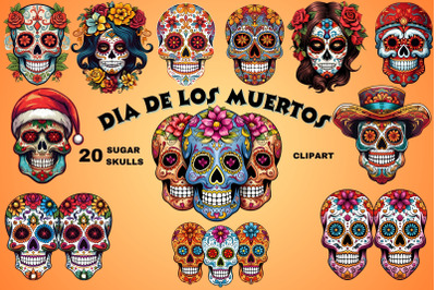 Dia De Los Muertos Sugar Skulls Clipart