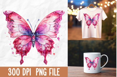 Breast Cancer Glitter Pink Butterfly