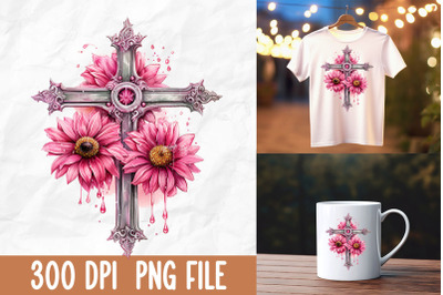 Breast Cancer Pink Sunflower Cross Pray