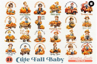 Cute Fall Baby on the Farm Sublimation Designs PNG Bundle
