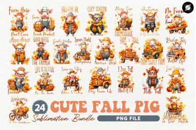 Cute Fall Pig Sublimation Designs, Pumpkins Farm PNG Bundle