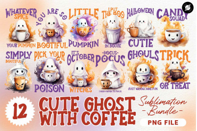 Cute Ghost with Coffee Halloween Designs Sublimation Bundle
