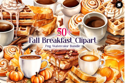 Fall Breakfast Clipart PNG Bundle, Food and Drink Watercolor