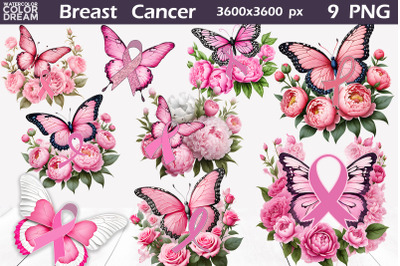 Pink Ribbon Butterfly Flowers Sublimation | Breast Cancer&nbsp;