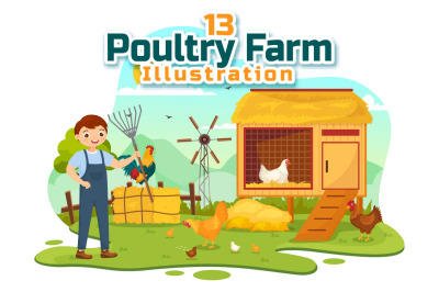 13 Poultry Farm Vector Illustration