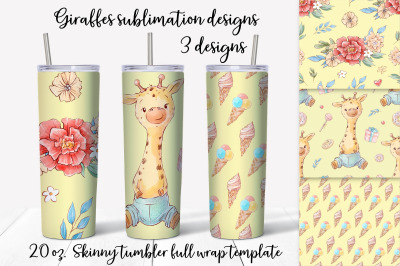 Giraffe sublimation design. Skinny tumbler wrap design.