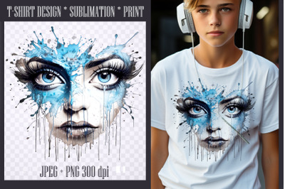 Female face in water sublimation design png/jpeg