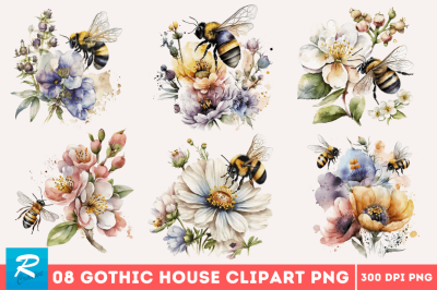 Watercolor Bee Flowers  Bundle