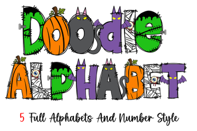 Halloween Doodle Alphabet Hand Drawn Font SVG
