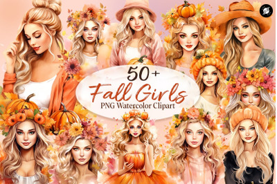 Fall Girls PNG Watercolor Clipart, Fall Girl Sublimation