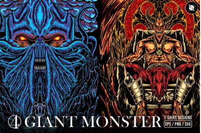 Halloween Giant Monsters Dark Art T-shirt Designs Vector