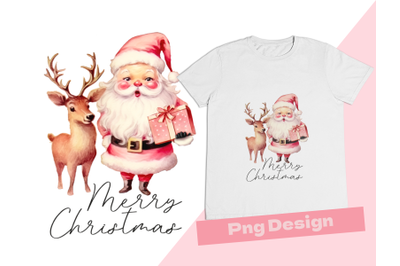 Retro Pink Santa Claus with Deer Design for Holiday Crafting