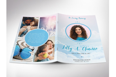 Blue Heaven Funeral Program Template for Canva | 8 Pages