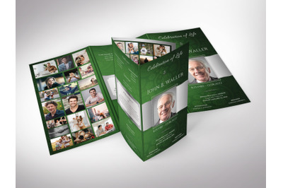 Green Silver Legal Trifold Funeral Program Template for Canva