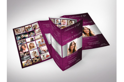 Magenta Silver Legal Trifold Funeral Program Template for Canva