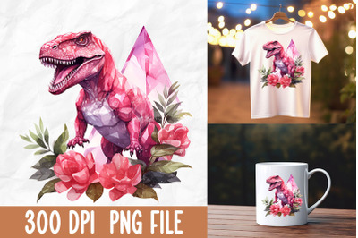 Breast Cancer Pink Dinosaur T-rex Flower