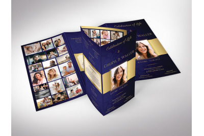 Purple Gold Legal Trifold Funeral Program Template for Canva
