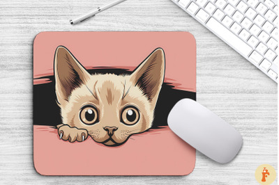 Kawaii Peeking Burmese Cat Mouse Pad