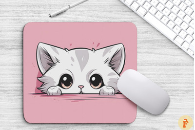 Kawaii Peeking Manx Cat Mouse Pad