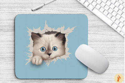 Cute Peeking Birman Cat Mouse Pad