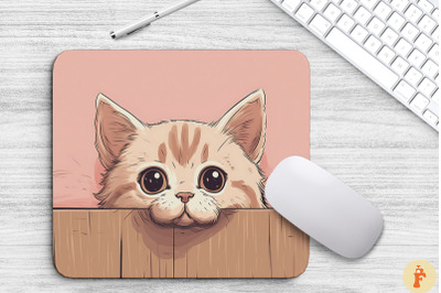 Cute Peeking Manx Cat Mouse Pad