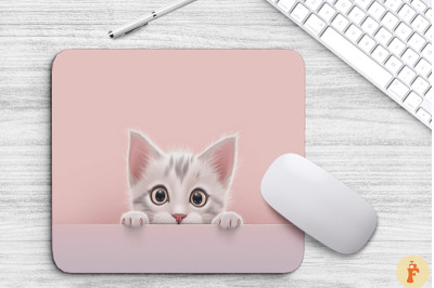 Cute Peeking Manx Cat Mouse Pad