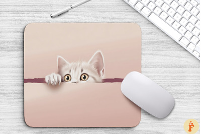 Cute Peeking Manx Cat Mouse Pad