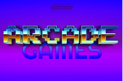 Arcade games retro editable text effect style with vibrant theme conce