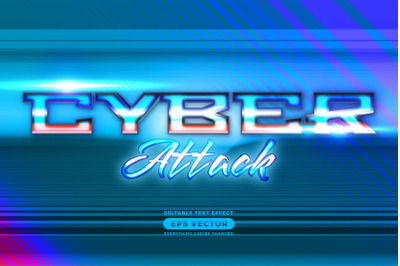 Cyber attack text effect style with retro vibrant theme realistic neon