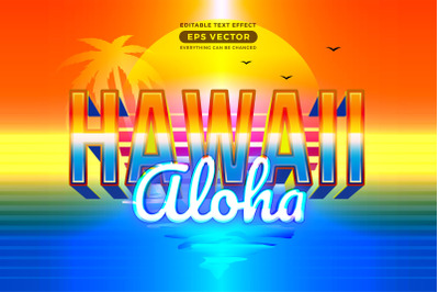 Hawaii aloha editable text effect style with theme vibrant neon light