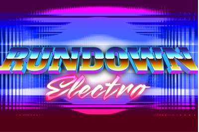 Rundown electro editable text effect retro style with vibrant theme co