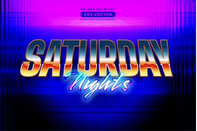 Saturday nights editable text effect retro style with vibrant theme co