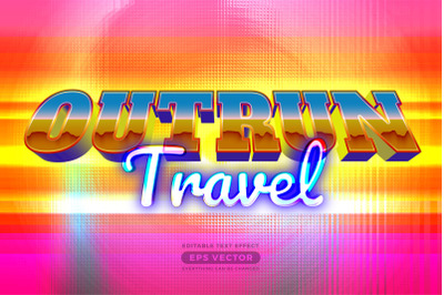 Outrun travel editable text effect retro style with vibrant theme conc