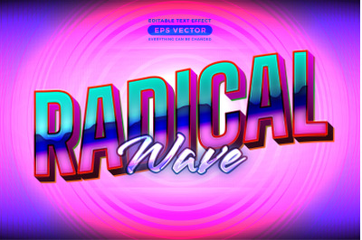 Radical wave editable text effect retro style with vibrant theme conce