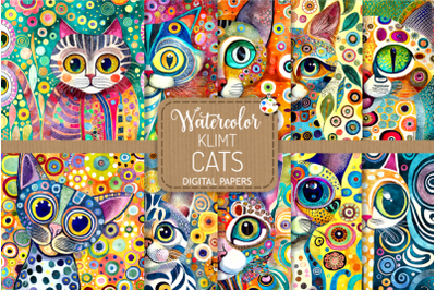 Klimt Cats Set 3 - Watercolor Portrait Paintings