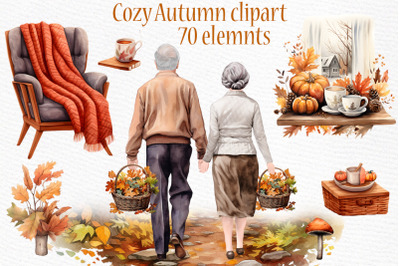 Cozy autumn clipart Grandparents clipart Cozy Fall Clipart