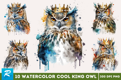 Watercolor Cool King Owl Bundle