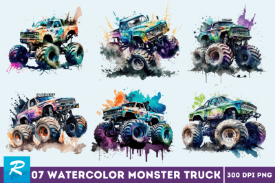 Watercolor Monster Truck Bundle