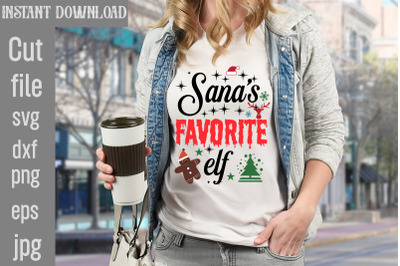 Sana&amp;&23;039;s Favorite elf SVG cut file&2C;funny Christmas png&2C; retro Santa png&2C;