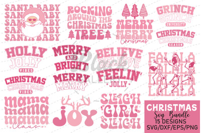 Pink Christmas SVG, Christmas PNG Bundle, Retro Christmas SVG Bundle