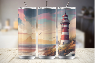 Beach Lighthouse 20 Oz Tumbler Wrap Sublimation Design