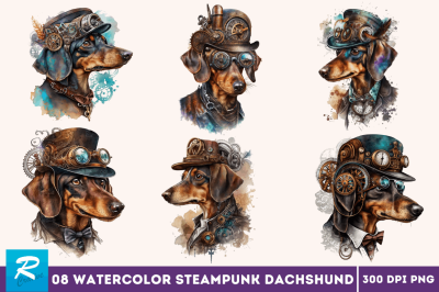 Watercolor Steampunk Dachshund Bundle