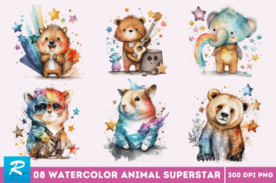 Watercolor cute animal superstar Bundle