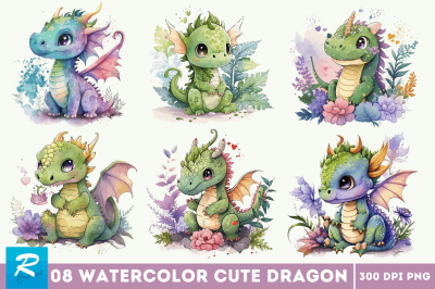 Watercolor Cute Dragon Bundle