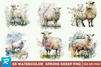 Watercolor Spring Sheep  Bundle