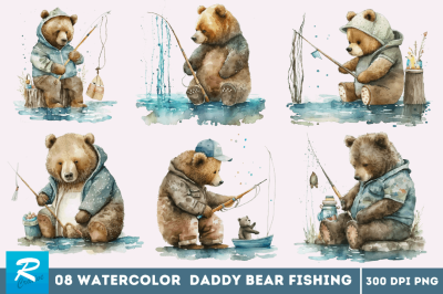 Watercolor Daddy Bear Fishing Bundle