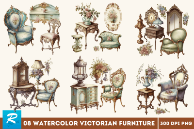 Watercolor Victorian Furniture Bundle